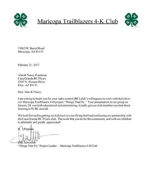 Thank You Letter From The 4H Club