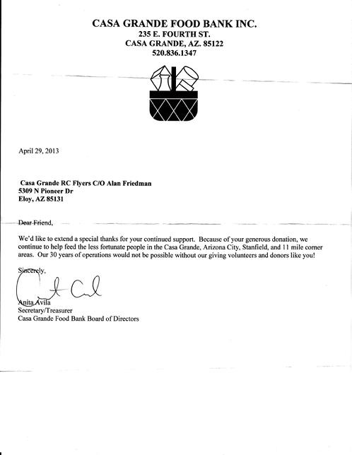The Casa Grande Food Bank is one of the many local charities that the RC Flyers supports.
