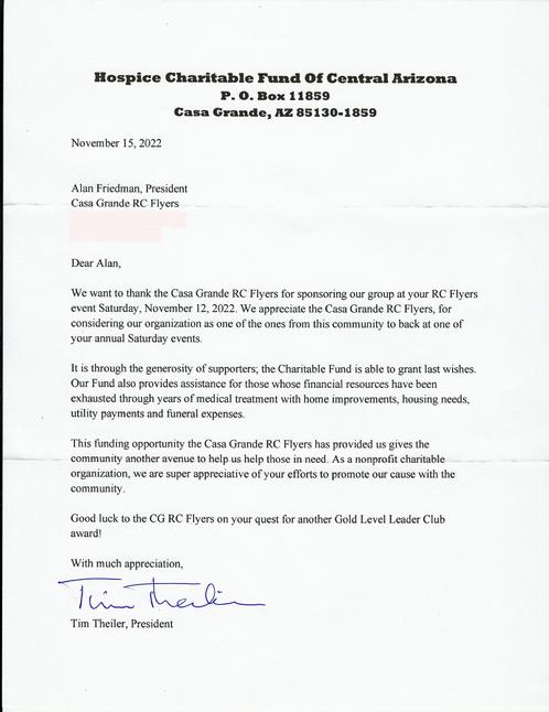 Hospice Thank You Letter  11-15-22