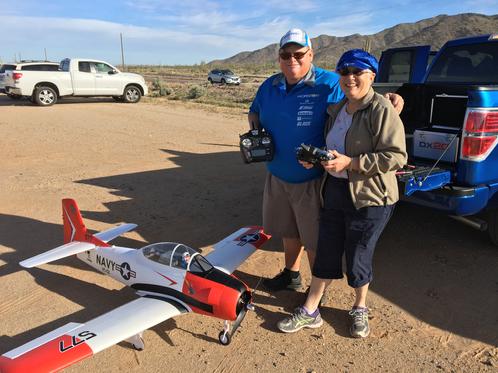 Nancy Friedman With Tony Quist From Horizon Hobby Before Trying Out His T-28 Carbon