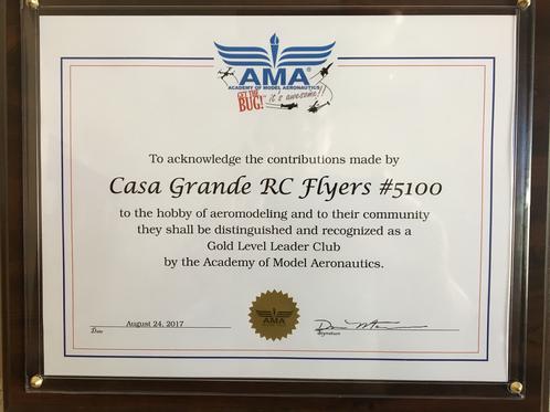 Casa Grande RC Flyers Gold Level Leaders Club Award