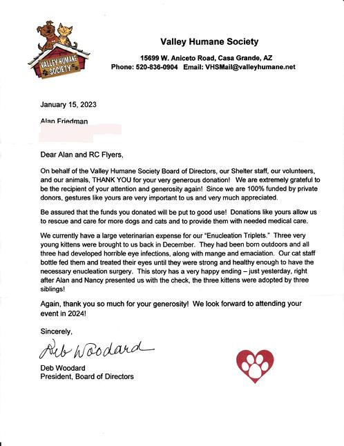 Valley Humane Society Thank You, January 2023