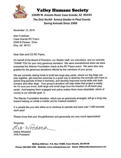 Valley Humane Society Thank You  11/12/19 For National Model Aviation Day Event