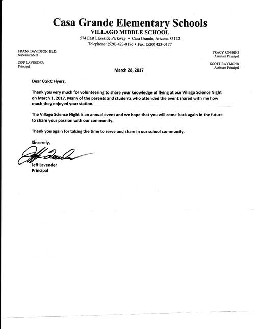 Village Middle School Thank You Letter